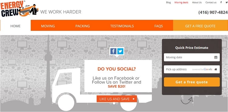 Screen capture of Energy Crew website