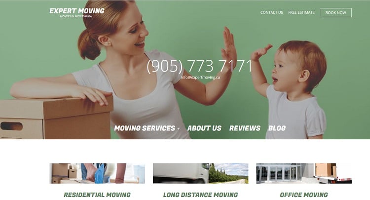Screen capture of Expert Moving website
