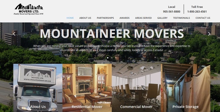 Screen capture of Mountaineer Movers website
