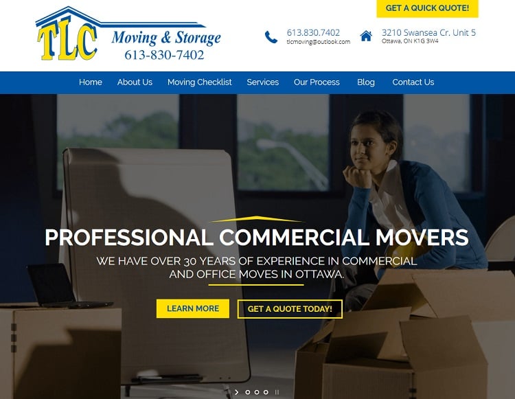 Screen capture of the TLC Moving & Storage website