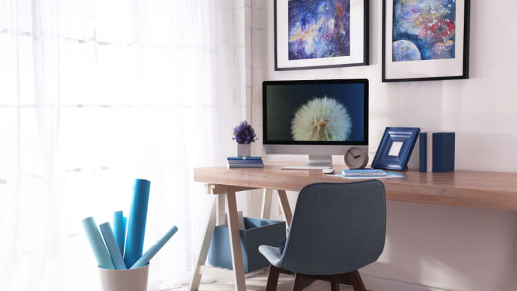 home office with gallery wall