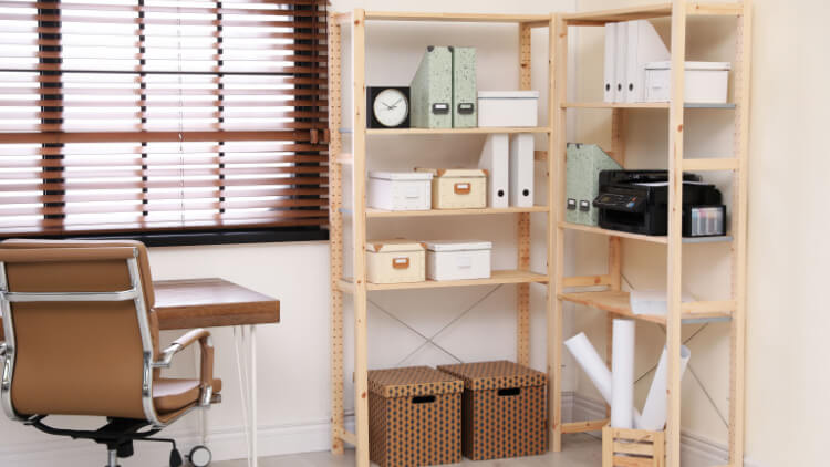 home office with shelves
