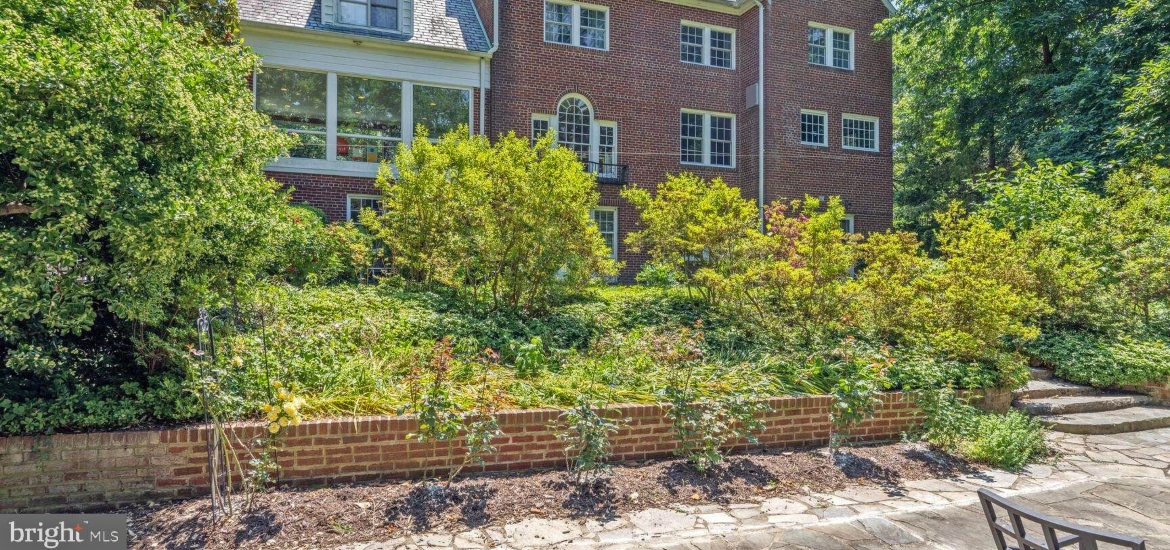 sunny pathway outside a historical house for rent in Washington DC