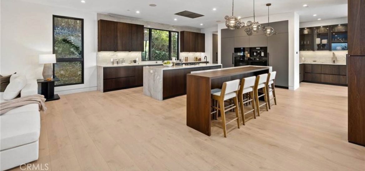 open space kitchen with appliances in a luxury los angeles rental house