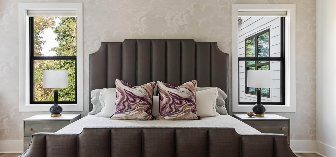 designer bedroom in a luxurious rental house in raleigh NC
