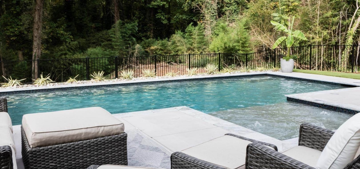 private pool with blue water in a luxurious rental house in raleigh NC
