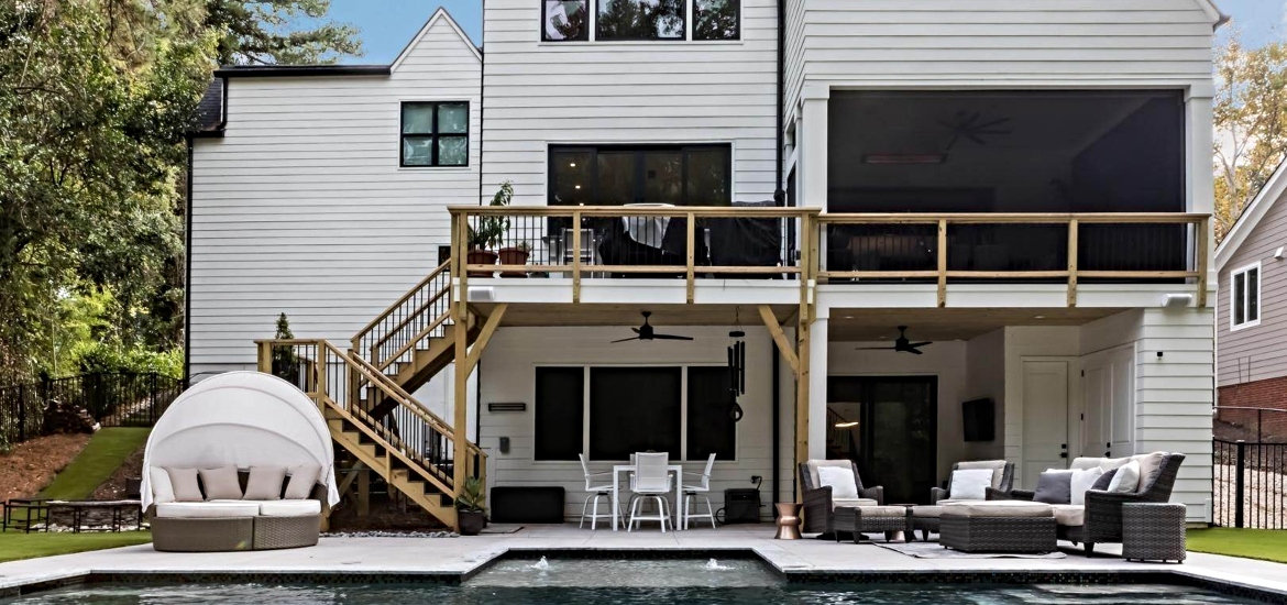 by the blue pool of a rental house in raleigh NC