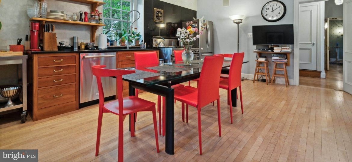 modern kitchen in a historical philadelphia house for rent